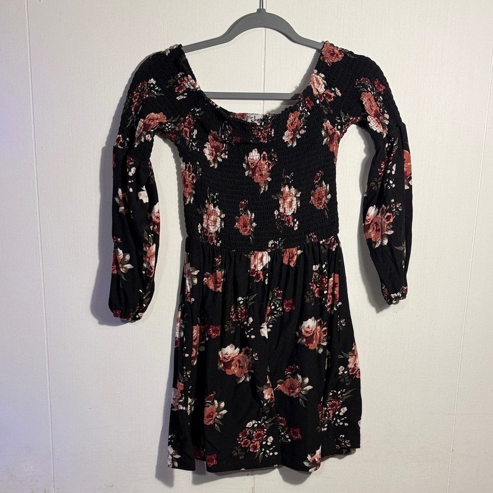Floral Black Long Sleeve Dress